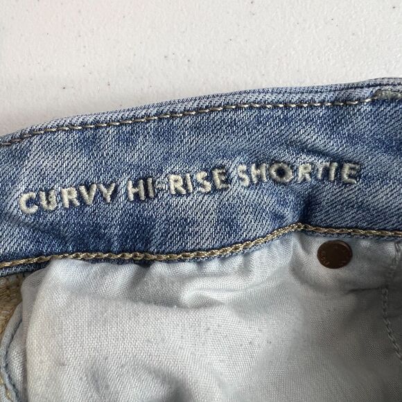 American Eagle Women's Curvy Hi-Rise Shortie Denim Shorts Distressed Size 0 - Picture 6 of 12